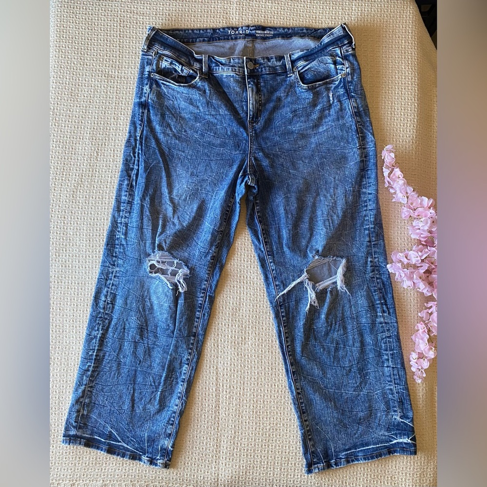 Torrid Dark Blue Ripped Wide Leg Jeans